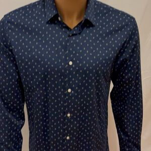 Zara Men's Navy Patterned Casual Shirt